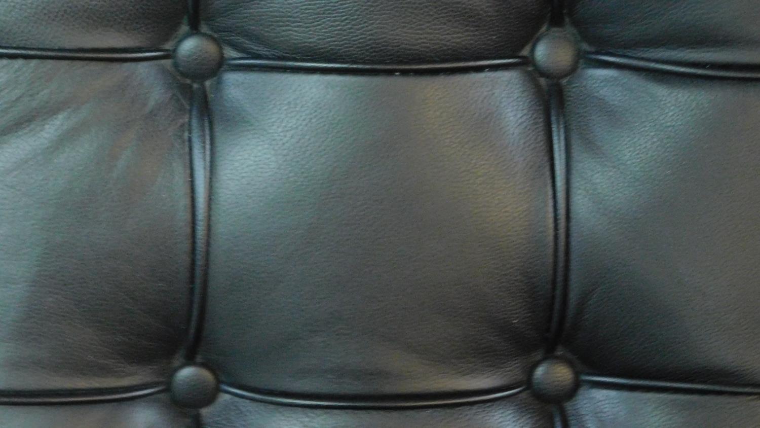 A Barcelona chair and matching stool in black buttoned leather upholstery. H.72cm (chair) - Image 4 of 5