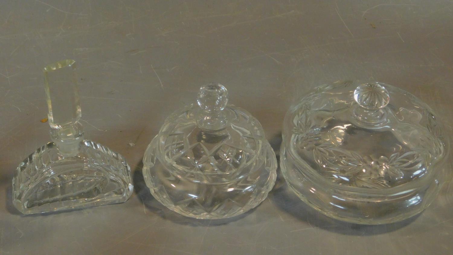 A pair of cut crystal scent bottles with gilt metal collars and a collection of other similar items. - Image 4 of 4