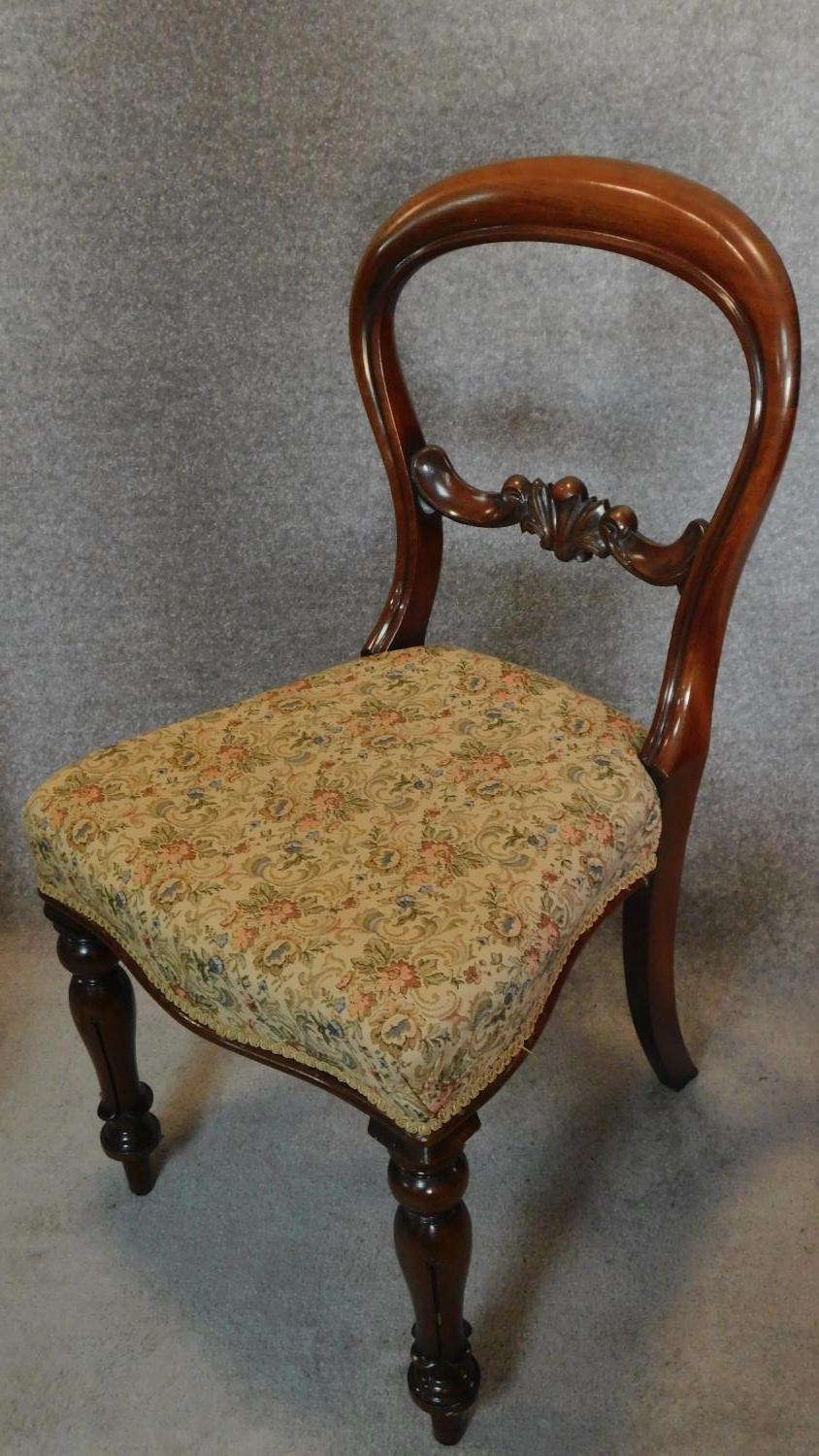 A set of four Victorian mahogany balloon backed dining chairs with floral tapestry style stuffover - Image 2 of 6