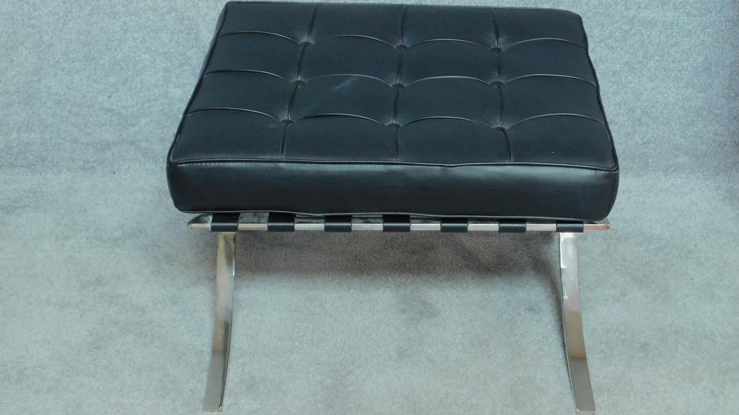 A Barcelona chair and matching stool in black buttoned leather upholstery. H.72cm (chair) - Image 3 of 5