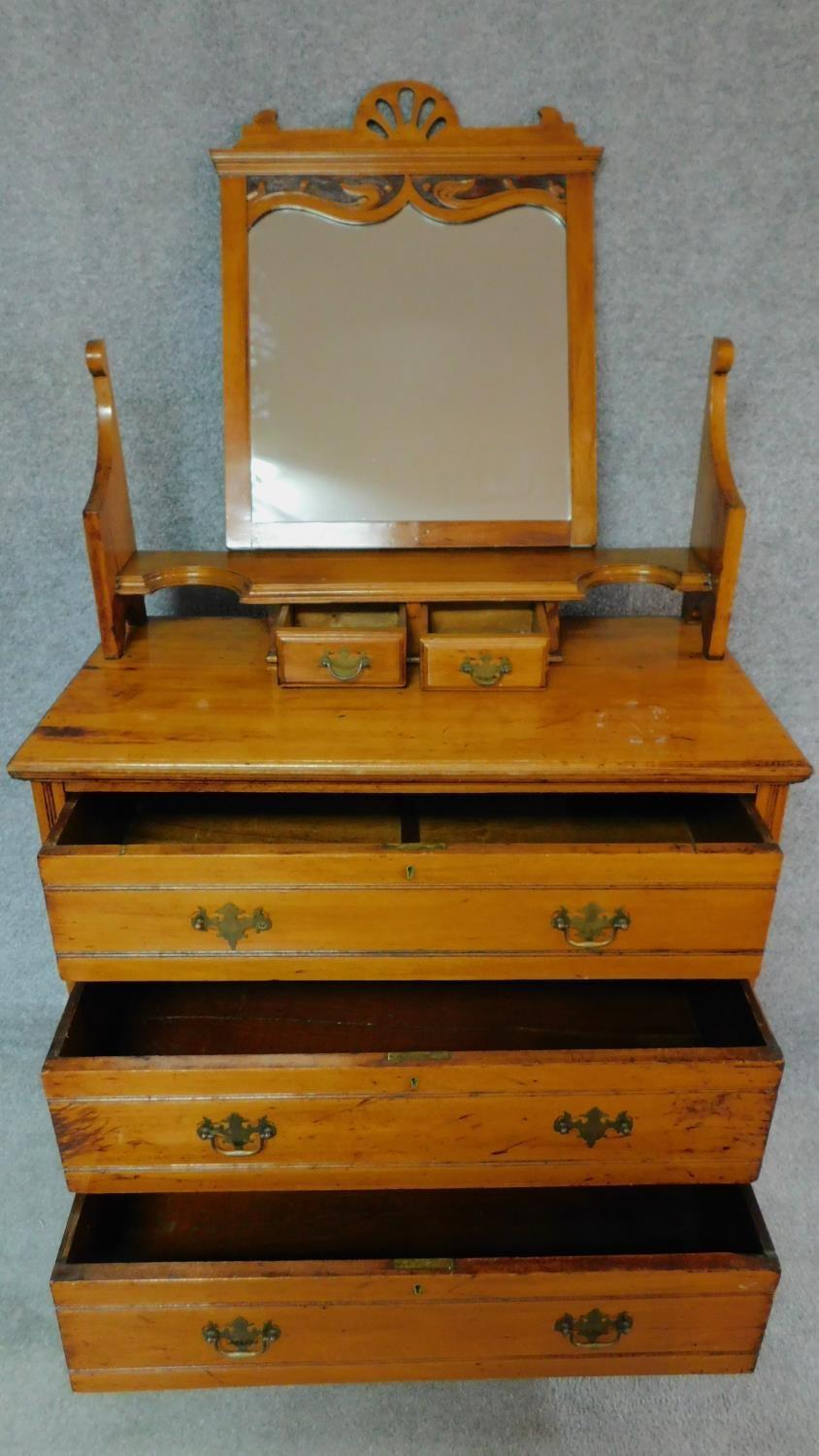 A late Victorian satin walnut dressing chest. H.122 W.92 D.51cm (original mirror but fixings - Image 2 of 5