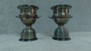 Pair of campana form ice buckets inscribed Tottenham Hotspurs, Tottenham vs Dinamo Bucharest.