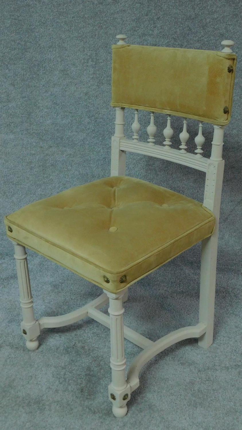 A pair of late 19th century French painted side chairs in studded and buttoned Dijon mustard - Image 2 of 8