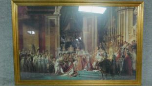 A large gilt framed and glazed print of a royal coronation. H.98 W.147