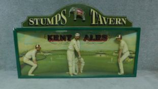 A cricketing diorama, vintage advertising for Kent Ales, Stumps Tavern, Fremlin Beers, depicting a