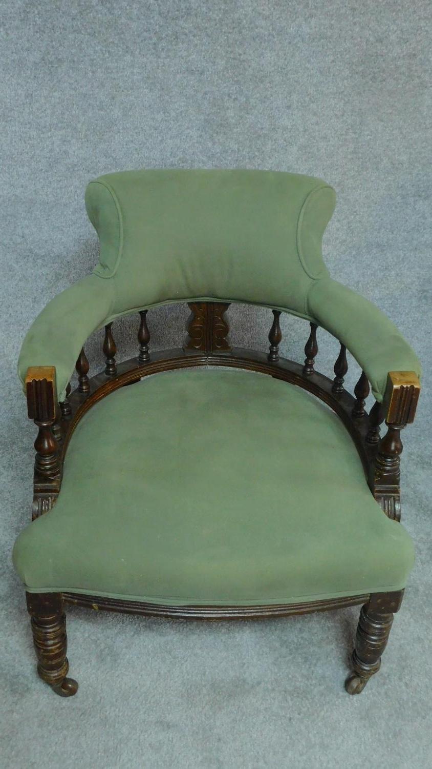 A pair of late 19th century carved and stained beech tub armchairs. H.77cm - Image 2 of 6