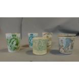 A set of five commemorative cups for Queen Victoria, one enamel and four ceramic, including cups