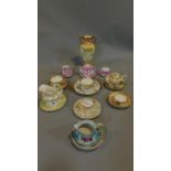 A miscellaneous collection of Victorian and later porcelain, vase, cups, saucers etc.