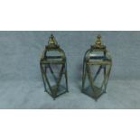A pair of regency style glass hanging lanterns. H.63cm