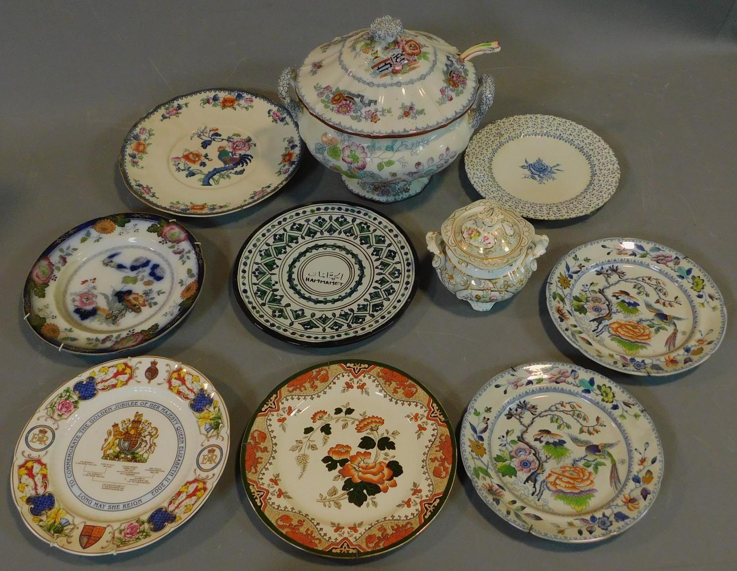 A 19th century Staffordshire ironstone tureen and cover (associated ladle) and various other