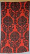 Seven 1970's vintage curtains of various sizes. With Black floral and foliate motifs on a red