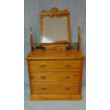 A late Victorian satin walnut dressing chest. H.122 W.92 D.51cm (original mirror but fixings