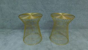 A pair of gilt metal garden stools or occasional tables. H. 45cm D. 38cm