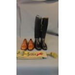 A pair of black leather riding boots by Harry Hall (size 11) a pair of Crockett and Jones brogues.