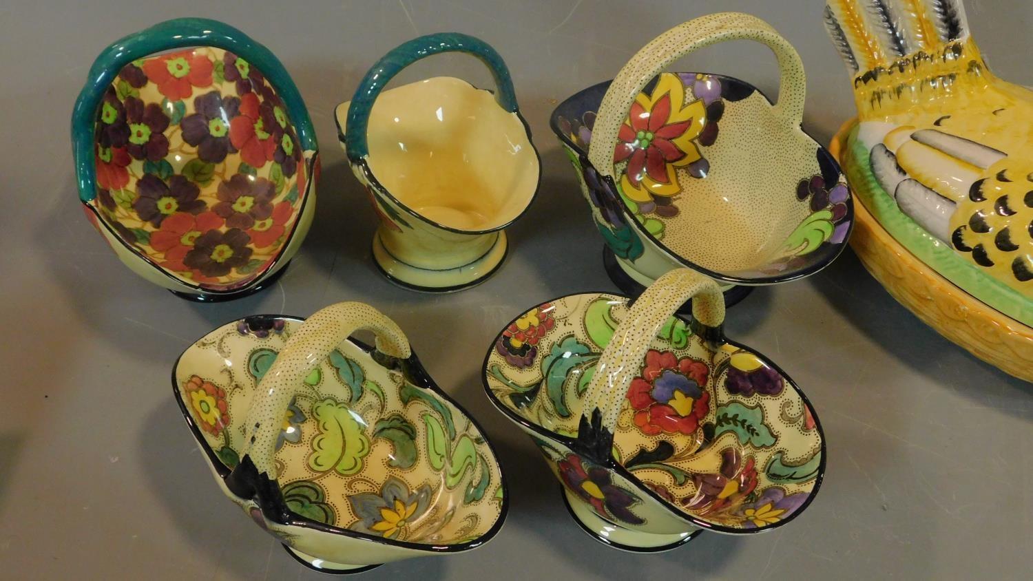 A collection of Art Deco Tuscan Decoro pottery baskets and other ceramic items. - Image 2 of 8