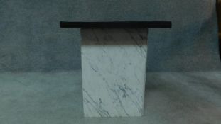 A contemporary designer marble square topped occasional table. H.54cm W.50cm