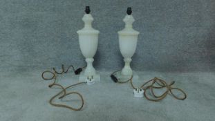 Pair of vintage Alabaster carved lamp bases H.46cm