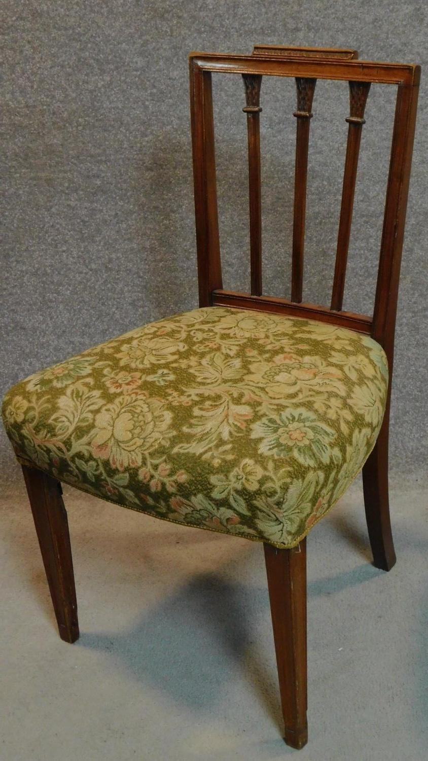 A set of four 19th century Hepplewhite style mahogany dining chairs with stuffover floral - Image 2 of 7