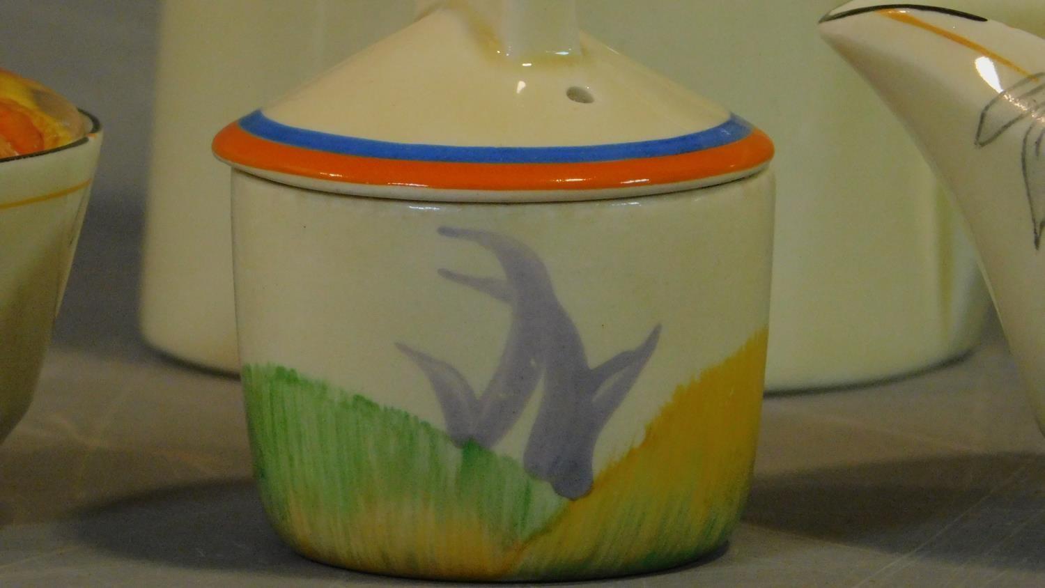 Hand painted ceramics by Clarice Cliff, Bizarre range and Crown Ducal Sunburst range. - Image 5 of 9