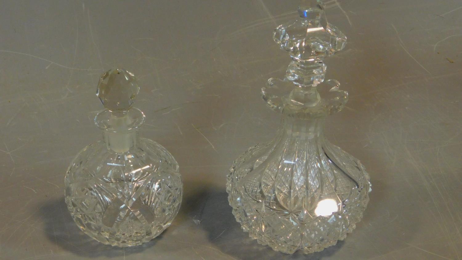 A pair of cut crystal scent bottles with gilt metal collars and a collection of other similar items. - Image 3 of 4