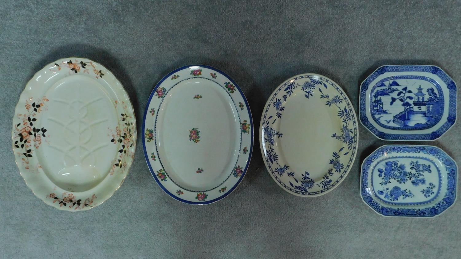 Various 19th century and later serving plates. 51x41cm (largest)