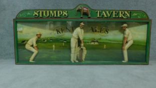 A cricketing diorama, vintage advertising for Kent Ales, Stumps Tavern, Fremlin Beers, depicting a