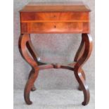 A 19th century continental flame mahogany dressing table with fitted burr maple lined interior on