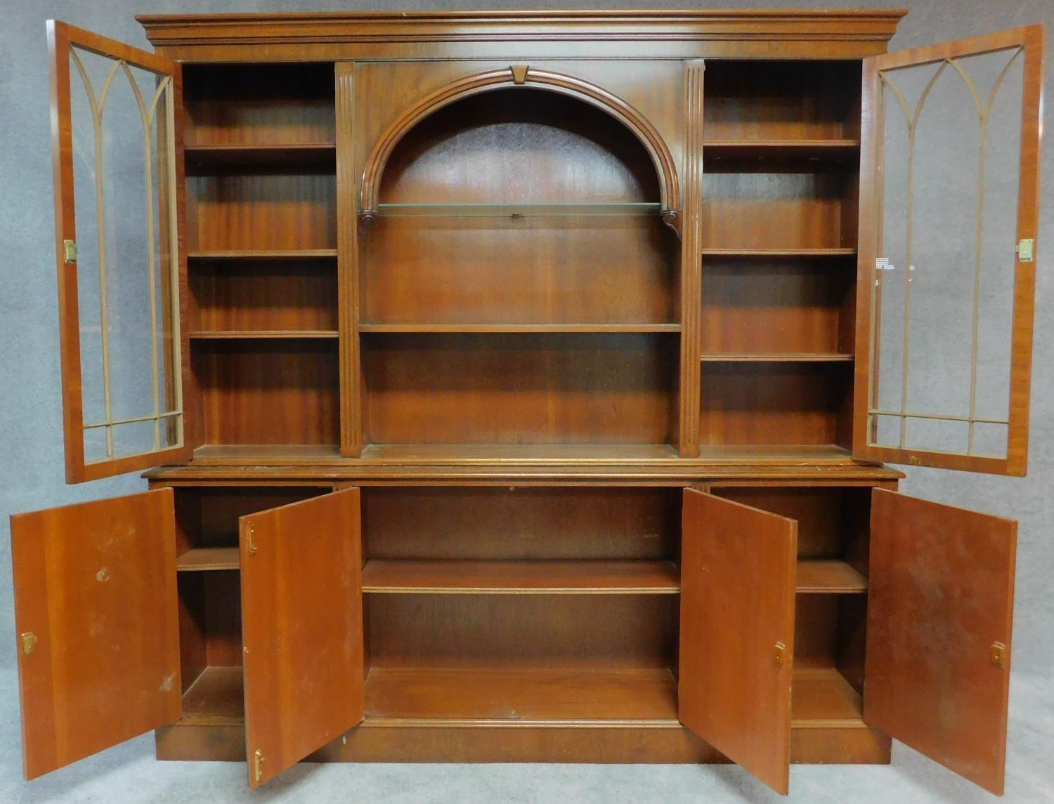 A Georgian style mahogany two section library bookcase with upper glazed section above base fitted - Image 2 of 7