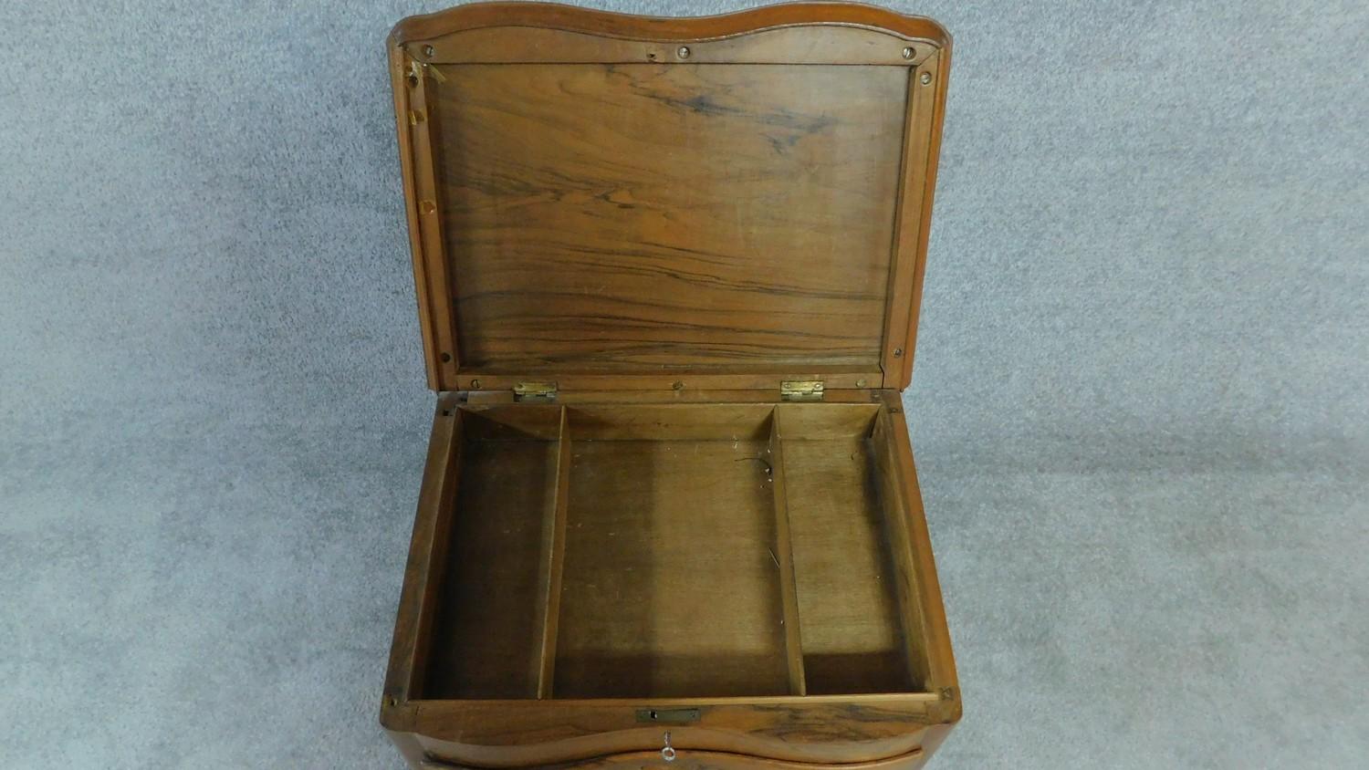 A small Eastern teak sewing chest with hinged lift up lid. H. 49cm W. 49cm D. 37cm - Image 3 of 4