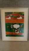 An original work, Snoopy, indistinctly signed, framed and glazed. 63x48cm