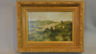 An oil on board, depicting a shepherd with his flock. By Anton Mauve, signed. (1838-1888). 59x76cm