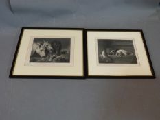 Two antique framed engravings, JF Herring, Painter "The Scanty Meal" - JF Herring Snr - E Hacker,