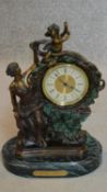 An ornate French style mantel clock on marble base. H.35cm