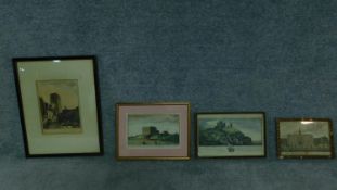 Four antique coloured lithographs of various famous places. H.54cm W.42cm