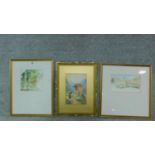 Three watercolour paintings of landscapes H.55cm W.42cm