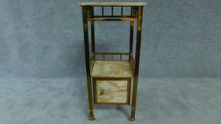 A late 19th century French brass framed and marble pot cupboard. H.74cm W.38cm