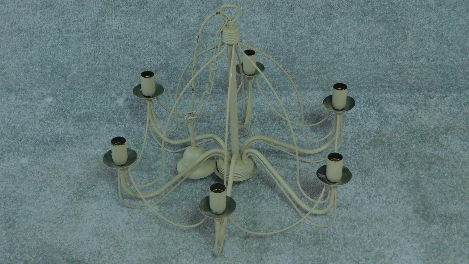 A metal framed six branch chandelier and another similar. 58x63 (largest) - Image 2 of 5