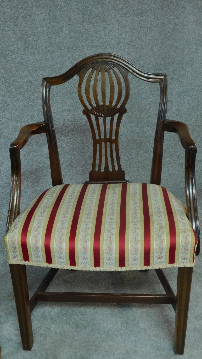 A 19th century mahogany Hepplewhite style armchair and a later French style armchair. H.89 (tallest) - Image 2 of 10