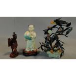 Two Chinese figures and a miniature tree in a jade pot. H.25cm (tallest)