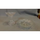 A pair of cut glass items, including vase and bowl.