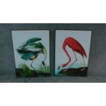 A pair of large reproductions of a crane and a flamingo in the manner of John James Audubon. H.114cm