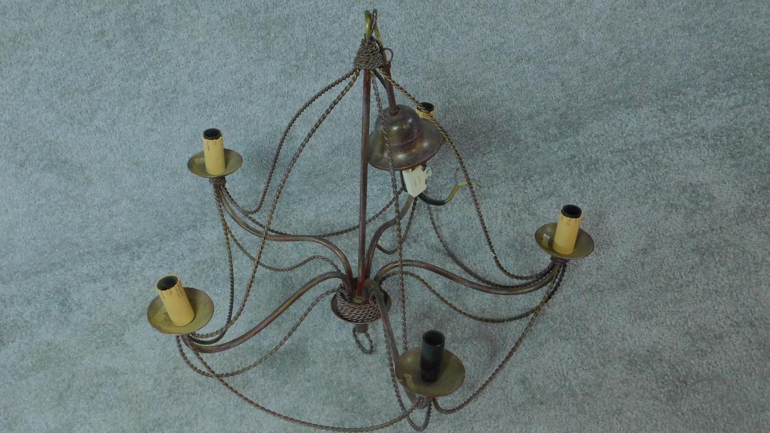 A metal framed six branch chandelier and another similar. 58x63 (largest) - Image 3 of 5