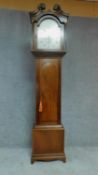 A 19th century mahogany and satinwood strung eight day longcase clock with silvered dial etched with