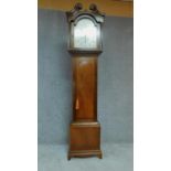 A 19th century mahogany and satinwood strung eight day longcase clock with silvered dial etched with