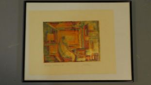 A limited edition abstract print, depicting a copper engraving. By Wolfgang Posse, signed. 41x31cm