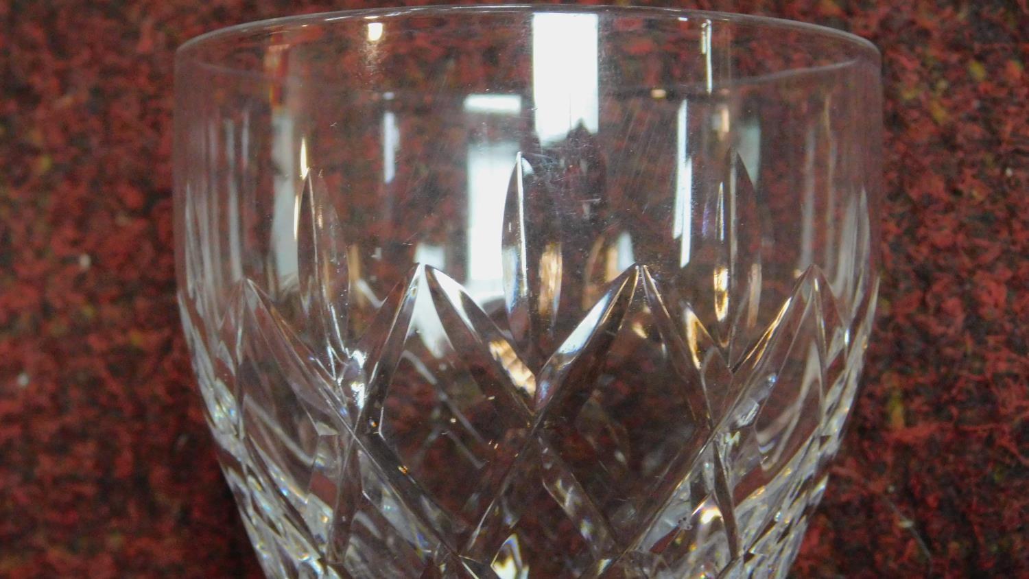 A set of six hand cut crystal glasses by Webb. Three port glasses and three whisky glasses. H.12.5cm - Image 10 of 12