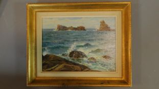 A gilt framed oil on board, seascape, signed H Wirth, inscription verso. 34x42cm