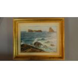 A gilt framed oil on board, seascape, signed H Wirth, inscription verso. 34x42cm