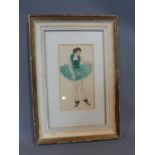 A framed original Art Deco watercolour of a ballet dancer in tutu with winged ballet shoes.