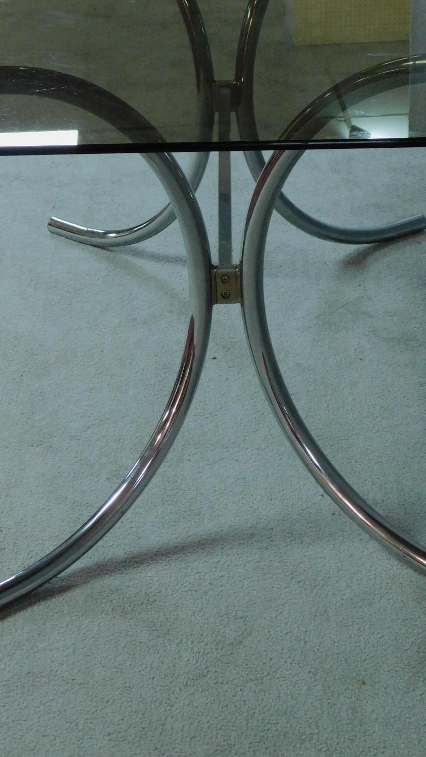 A mid 20th century chrome framed dining table with smoked grey plate glass top. H.74 W.153 D.83cm - Image 4 of 4